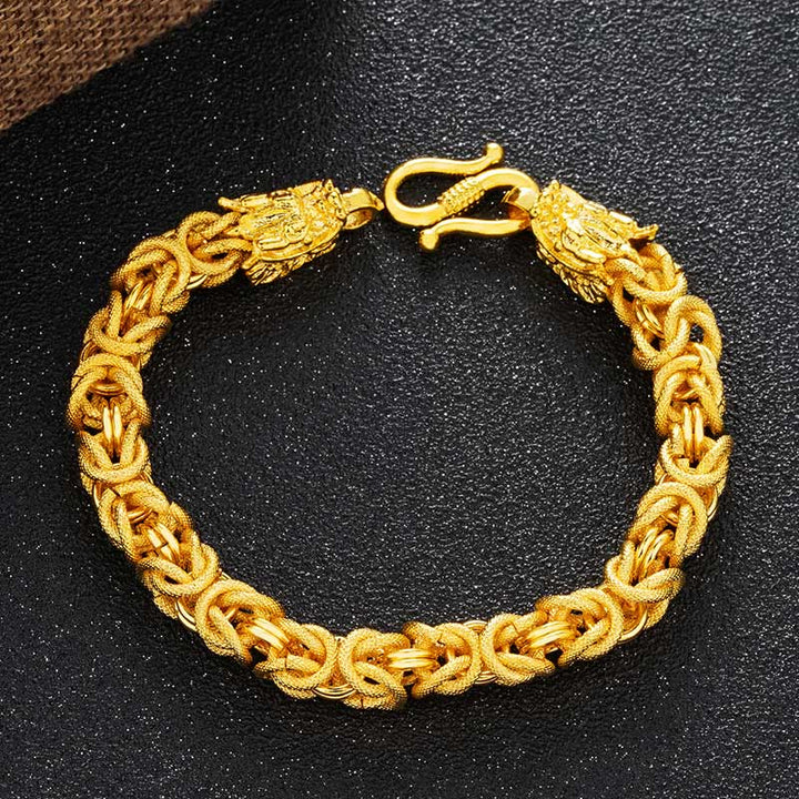 Braccialetto di protezione del drago a doppia testa placcato oro 24k Buddha Stones