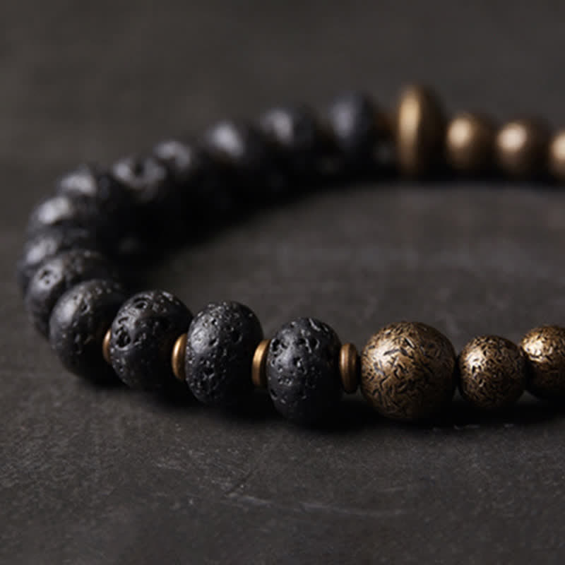 Bracciale rigido con polsino in pietra lavica e rame Balance