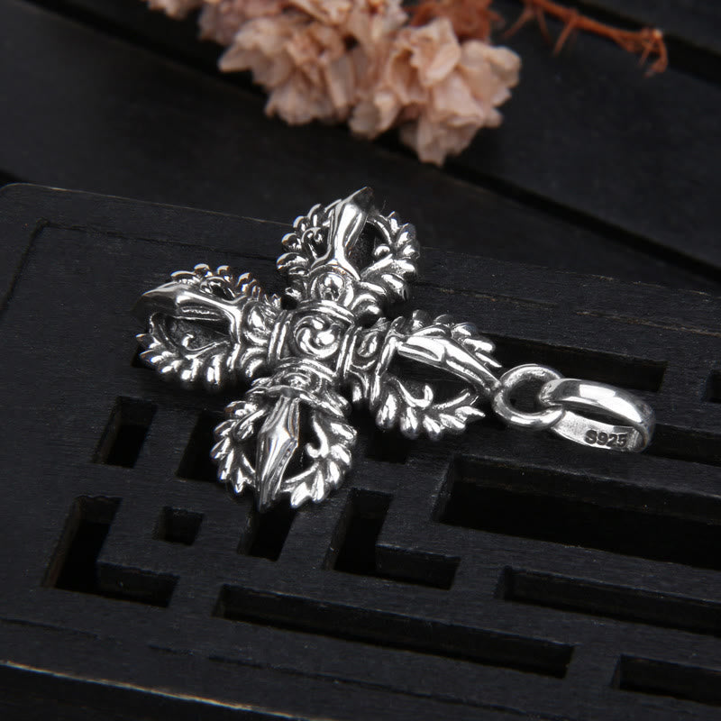 Collana con ciondolo a Buddha Stones in argento sterling 925 con doppio Dorje Vajra e forza spirituale