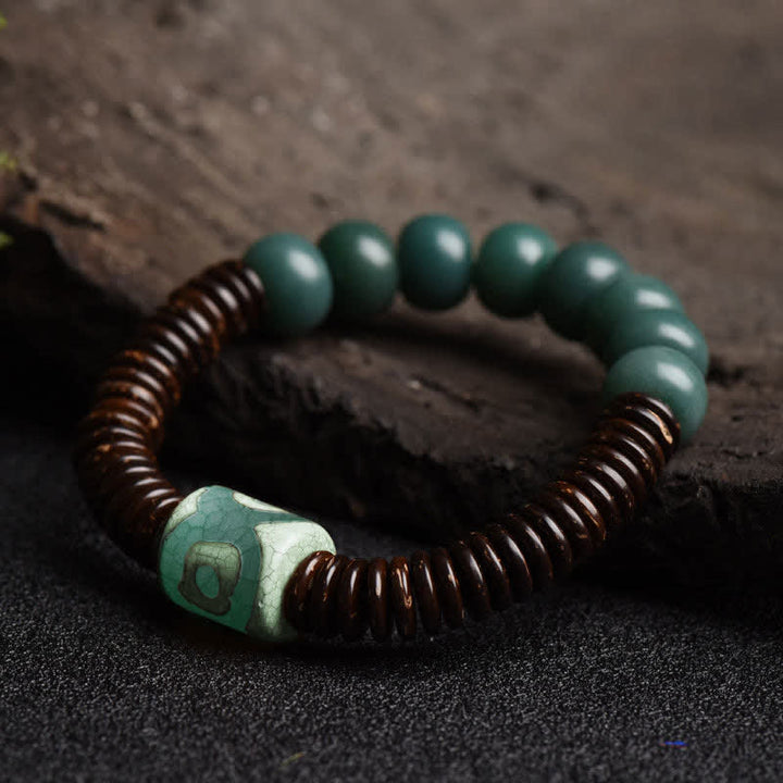 Braccialetto tibetano Bodhi Cyan Seed Dzi Bead Coconut Shell Keep Away Evil Spirits