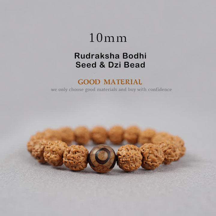 Buddha Stones Tibet Rudraksha Bodhi Seed Dzi Bead Ambra Turchese Bracciale della Ricchezza