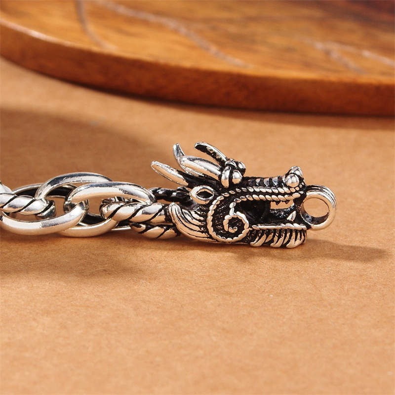 Braccialetto di protezione della fortuna del drago in argento sterling 925 Buddha Stones