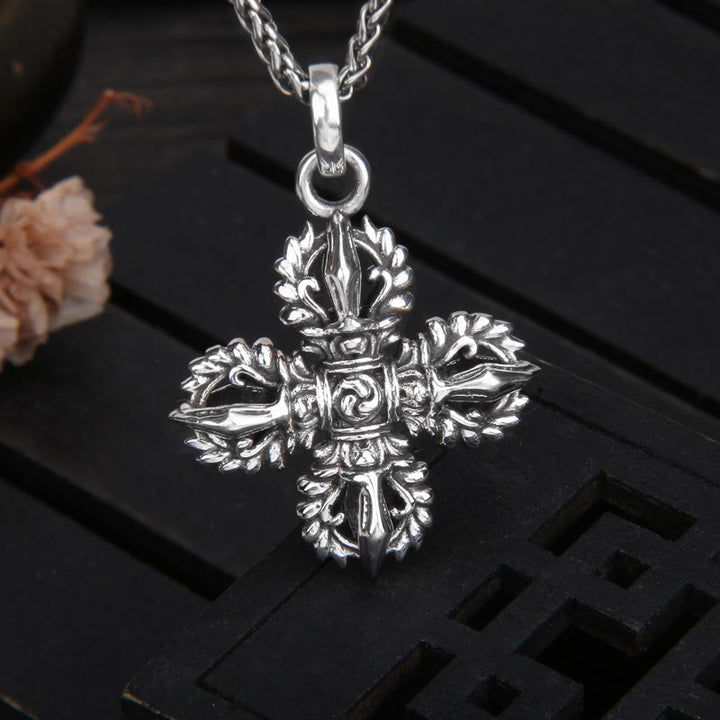 Collana con ciondolo a Buddha Stones in argento sterling 925 con doppio Dorje Vajra e forza spirituale