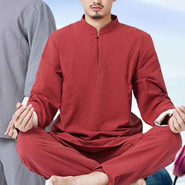 Buddha Stones Spirituale Zen Meditazione Yoga Preghiera Pratica Cotone Lino Abbigliamento Uomo Set