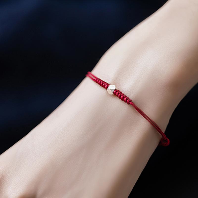 Braccialetto intrecciato con cordino rosso in argento sterling 925 Buddha Stones Luck Bead Protection