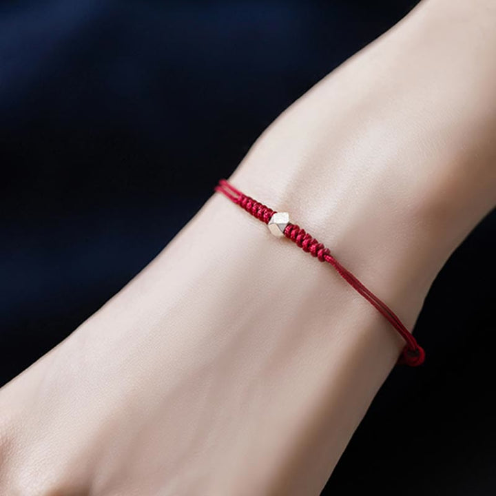 Braccialetto intrecciato con cordino rosso in argento sterling 925 Buddha Stones Luck Bead Protection
