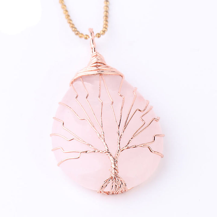 Buddha Stones Cristallo di quarzo naturale Albero della vita Collana con ciondolo energetico curativo - Albero in cristallo rosa e oro rosa - image 9