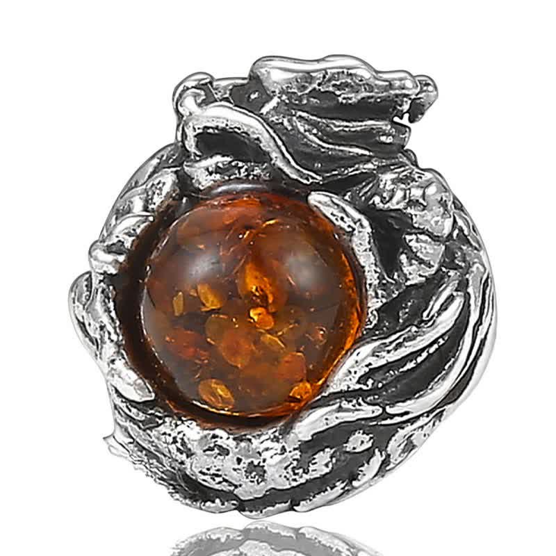Orecchino a perno Buddha Stones 925 Sterling Silver Ambra naturale Drago Protezione Successo