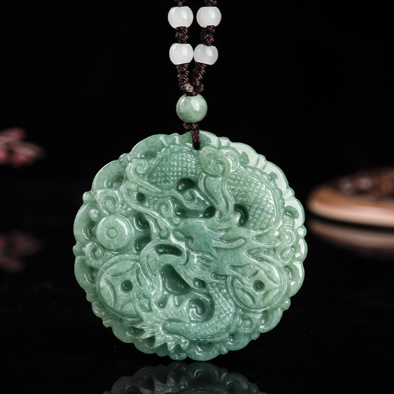 Collana con ciondolo a corda con pietre Buddha Stones, zodiaco cinese, drago, giada e fortuna - image 6