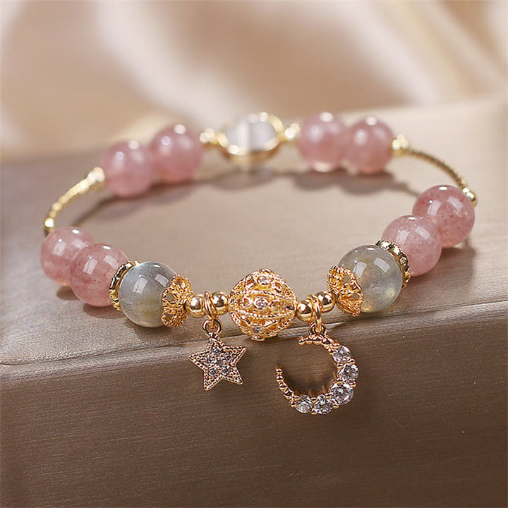 Bracciale Buddha Stones Quarzo fragola Pietra di luna Stella luna Amore