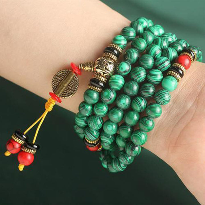 Buddha Stones Tibetano 108 Mala Malachite Perline Bracciale Collana