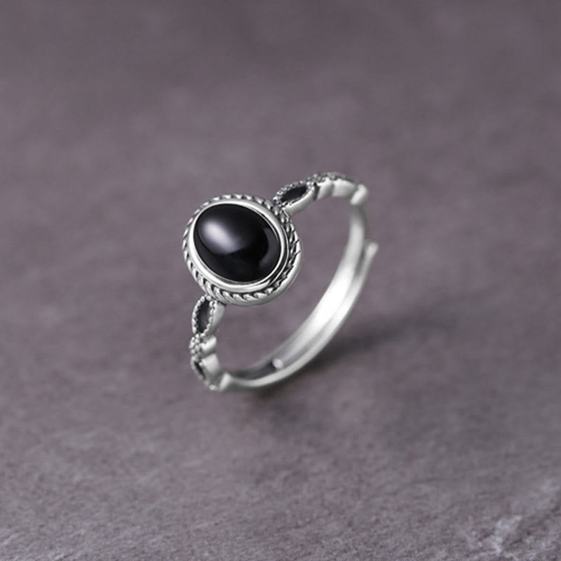 Anello della fortuna in onice nero in argento sterling 925 Buddha Stones