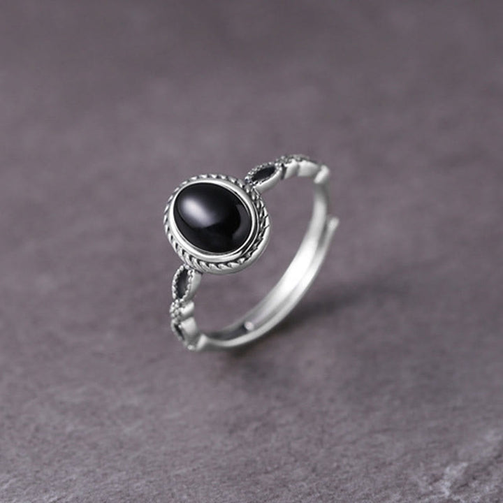 Anello della fortuna in onice nero in argento sterling 925 Buddha Stones