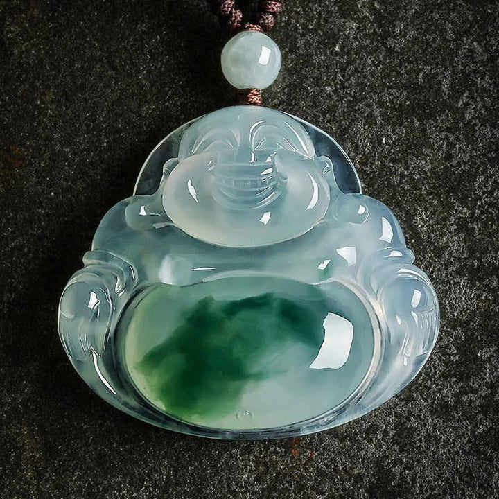 Collana con ciondolo portafortuna in giada ciano Buddha Stones