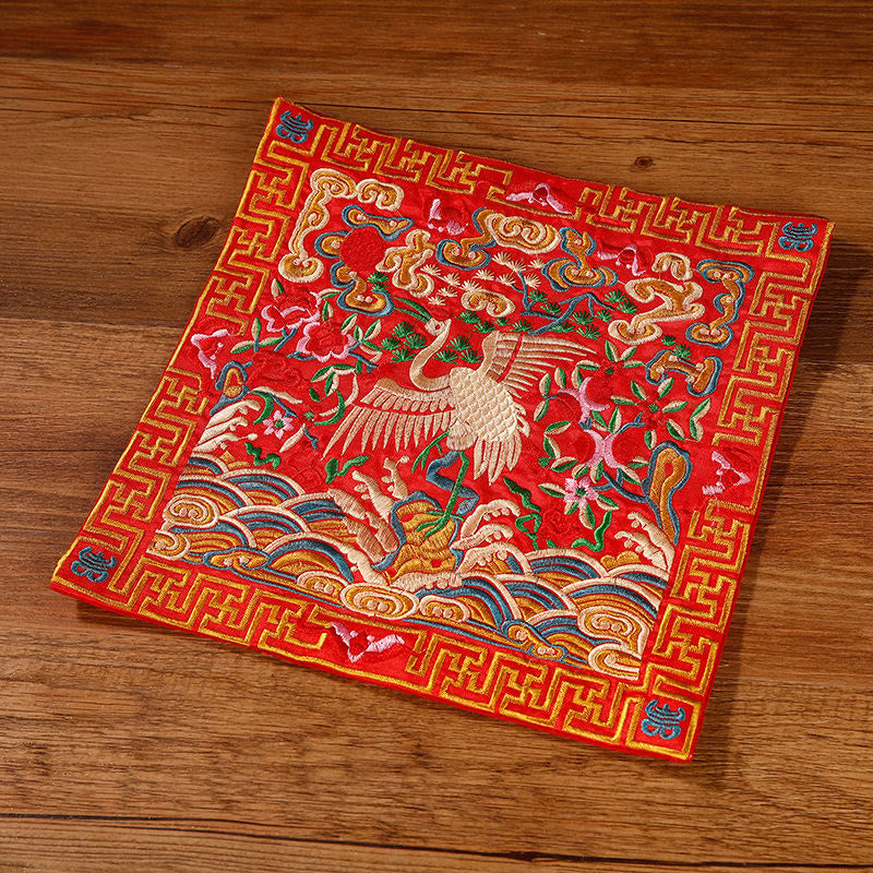 Buddha Stones Gru Fenice Drago Kirin Ricamato Tazza Sottobicchiere Tazza da Tè Quadrato Kung Fu Tappetino da Tè