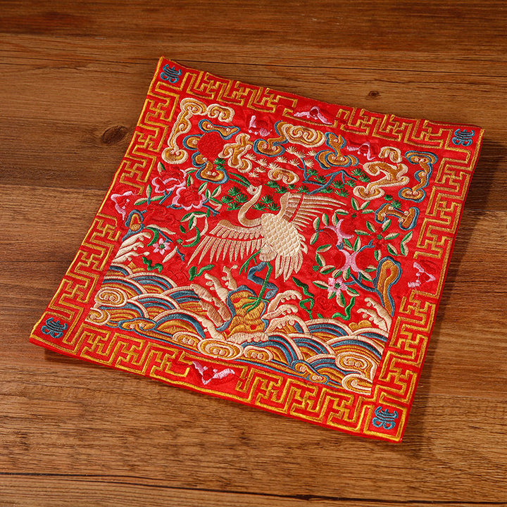 Buddha Stones Gru Fenice Drago Kirin Ricamato Tazza Sottobicchiere Tazza da Tè Quadrato Kung Fu Tappetino da Tè