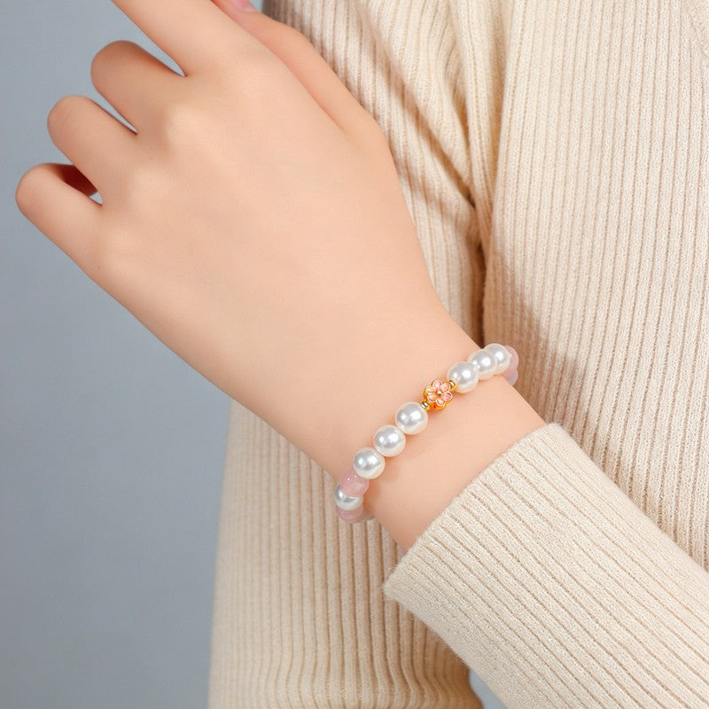 Buddha Stones Bracciale Sweet Blossom Harmony con quarzo rosa e quarzo trasparente - image 5