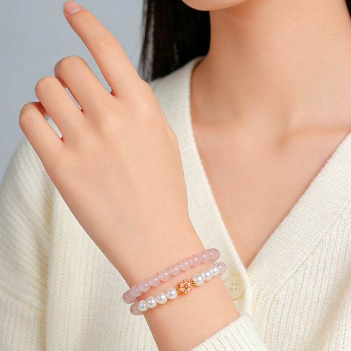 Buddha Stones Bracciale Sweet Blossom Harmony con quarzo rosa e quarzo trasparente - image 16