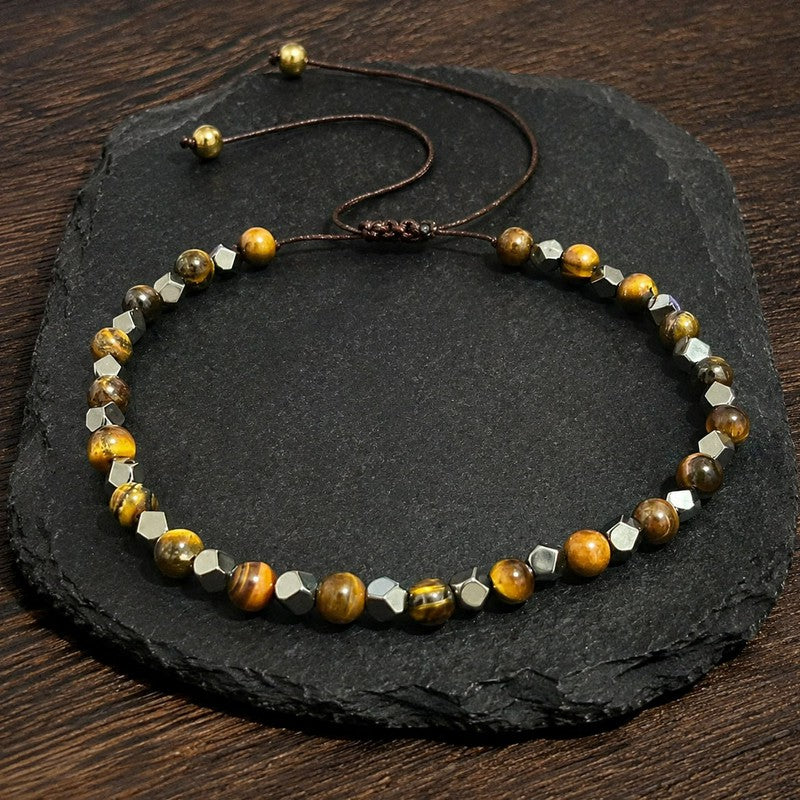 Buddha Stones Bracciale regolabile intrecciato con magnetite nera occhio di tigre e simbolo di fiducia - image 1