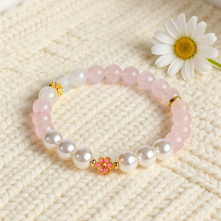 Buddha Stones Bracciale Sweet Blossom Harmony con quarzo rosa e quarzo trasparente - Quarzo rosa (Circonferenza del polso: 5,5–5,9 pollici/14–15 cm) - image 0
