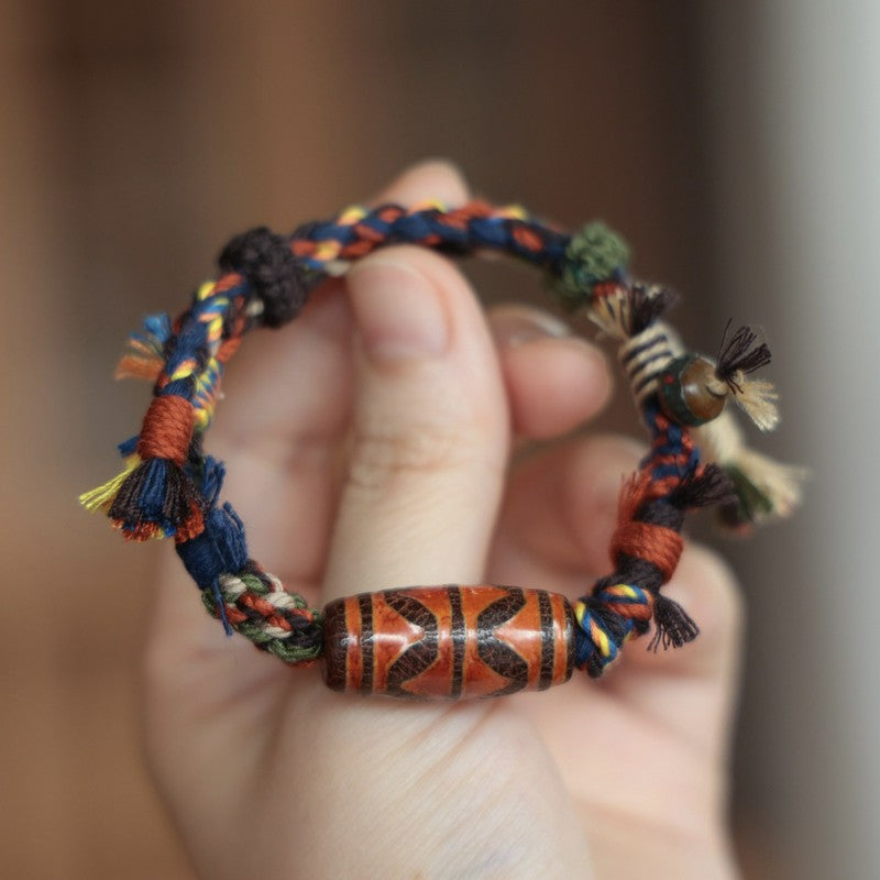 Buddha Stones Bracciale vintage tibetano con perline Dzi e cordino portafortuna - image 1