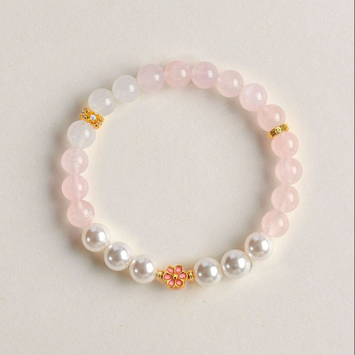 Buddha Stones Bracciale Sweet Blossom Harmony con quarzo rosa e quarzo trasparente - image 3