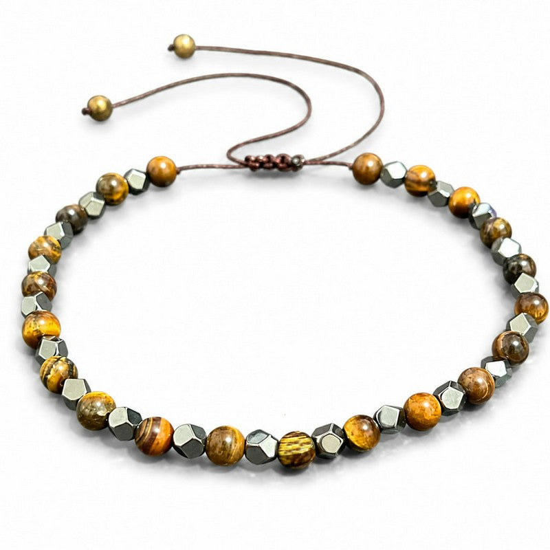 Buddha Stones Bracciale regolabile intrecciato con magnetite nera occhio di tigre e simbolo di fiducia - image 4