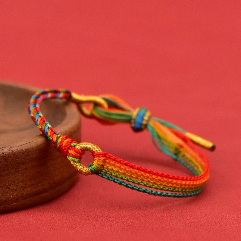Buddha Stones Braccialetto etnico portafortuna con cordino rosso a cinque colori, stile etnico - Bracciale multicolore - 7,1–7,5 pollici (18–19 cm) - image 0