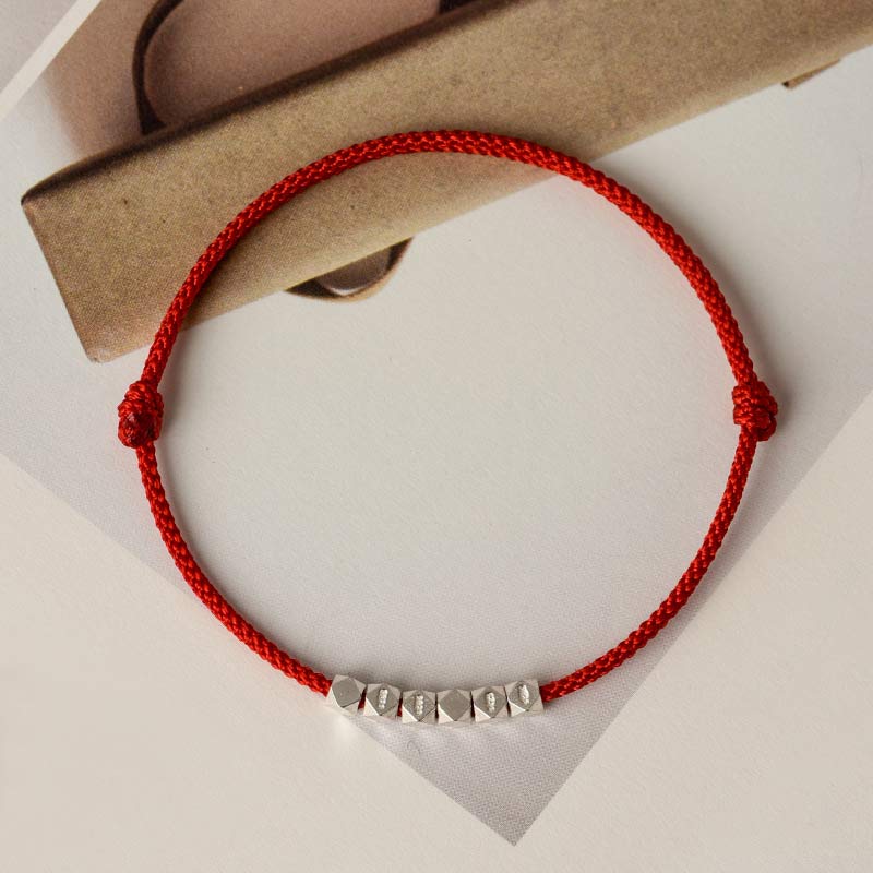 Braccialetto alla caviglia con treccia in corda rossa in argento sterling 925 Buddha Stones