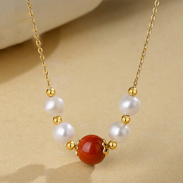 Collana con ciondolo a catena con perle di guarigione sincerità in argento sterling 925 con pietre Buddha Stones e cinabro