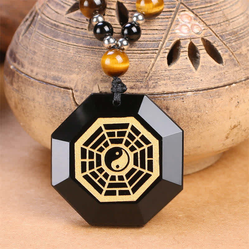 Collana con ciondolo di perline di purificazione in ossidiana nera Bagua Yin Yang - Ossidiana nera (Purificazione ♥ Trasformazione) - image 1