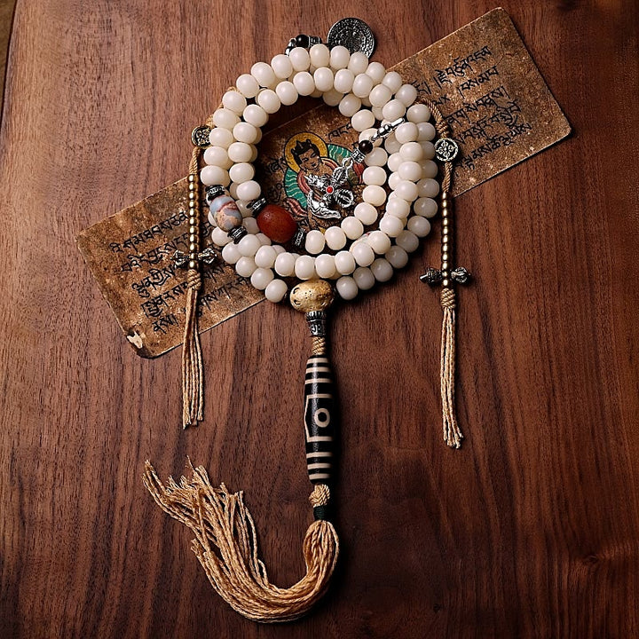 Buddha Stones Tibet 108 perle Mala Bodhi Seme Bagua Vajra Dzi Perline Bracciale Ricchezza Agata Grigia