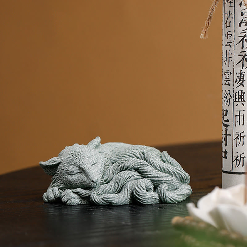 Buddha Stones Piccola volpe a nove code Protezione Casa Tè Animale domestico Figurina Decorazione