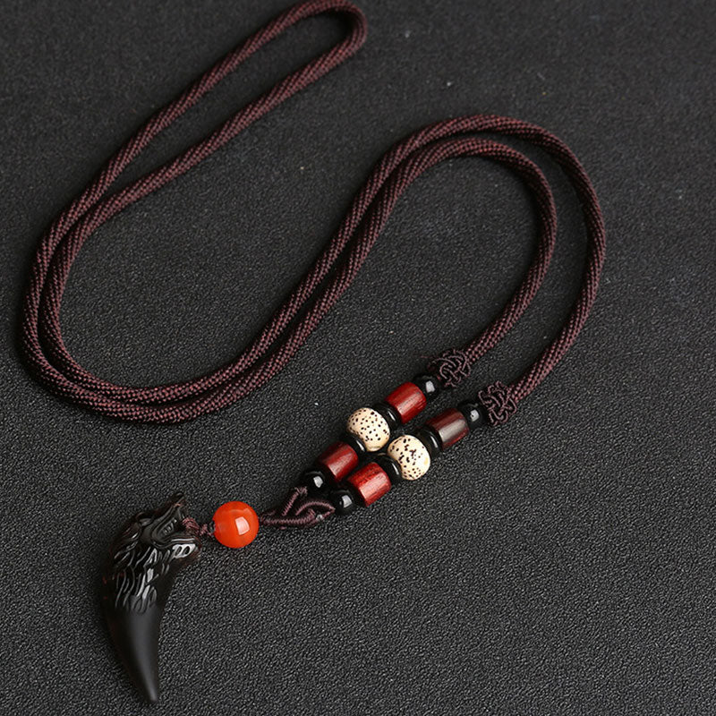 Buddha Stones Ossidiana naturale di ghiaccio Modello dente di lupo Collana pendente coraggio