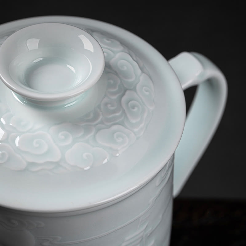 Buddha Stones Jingdezhen Linglong Porcellana Drago di Buon Auspicio Barca Fenice Navigazione Liscia Tazza da Tè in Ceramica Tazze da Tè da Ufficio 420ml