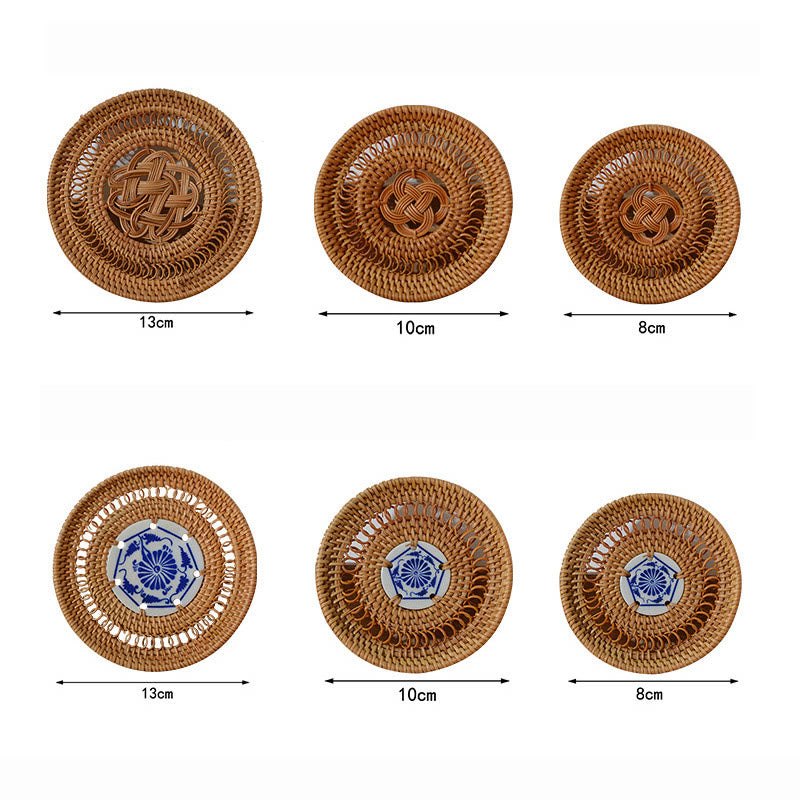 Sottobicchiere per tazza da tè in rattan con motivo floreale in ceramica