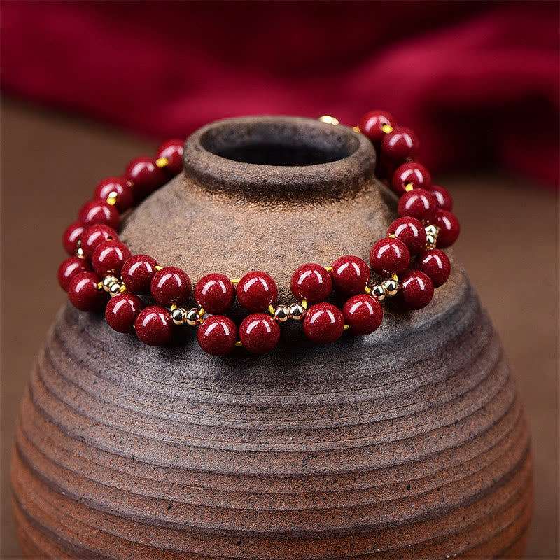 Braccialetto di benedizione con perline di cinabro naturale Buddha Stones