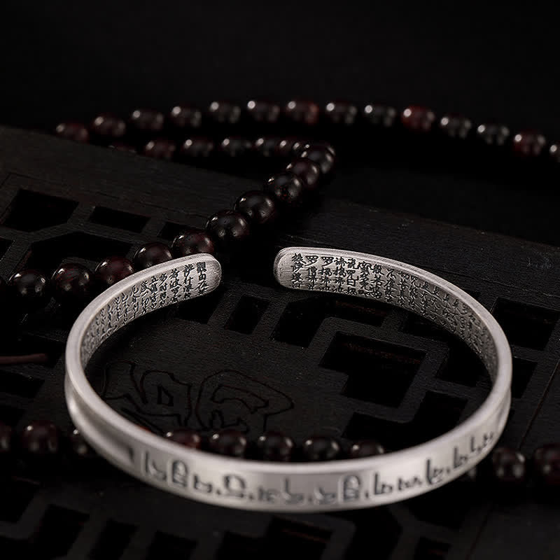 Buddha Stones 999 Sterling Silver Sei Vere Parole Cuore Sutra Protezione Bracciale Braccialetto