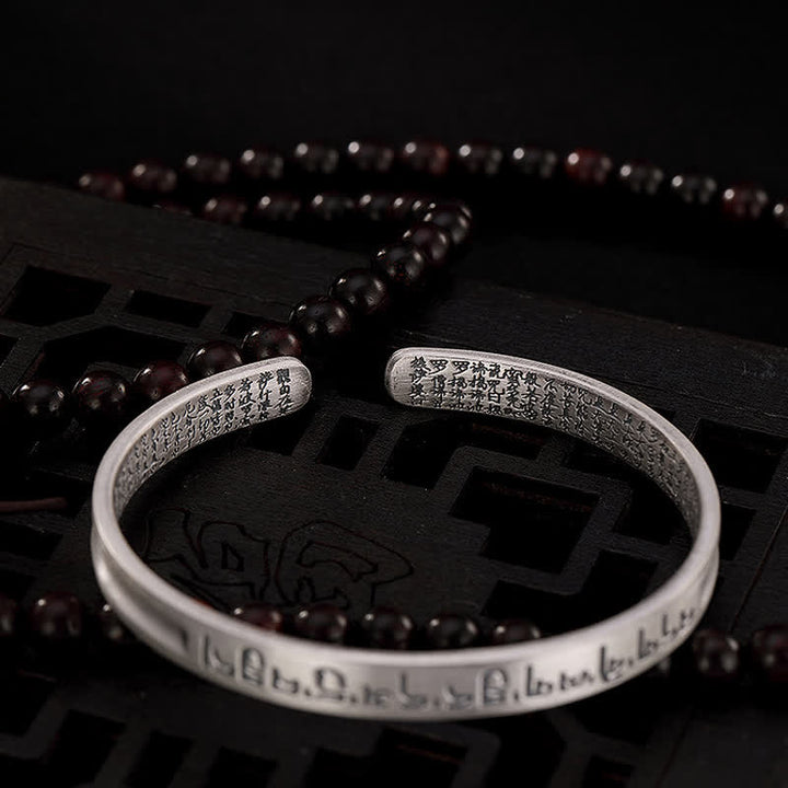 Buddha Stones 999 Sterling Silver Sei Vere Parole Cuore Sutra Protezione Bracciale Braccialetto