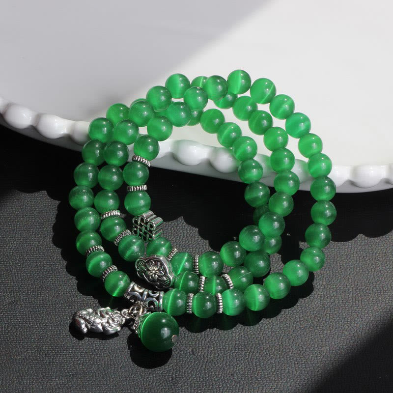 Braccialetto triplo avvolgente con supporto PiXiu Cat Eye Buddha Stones