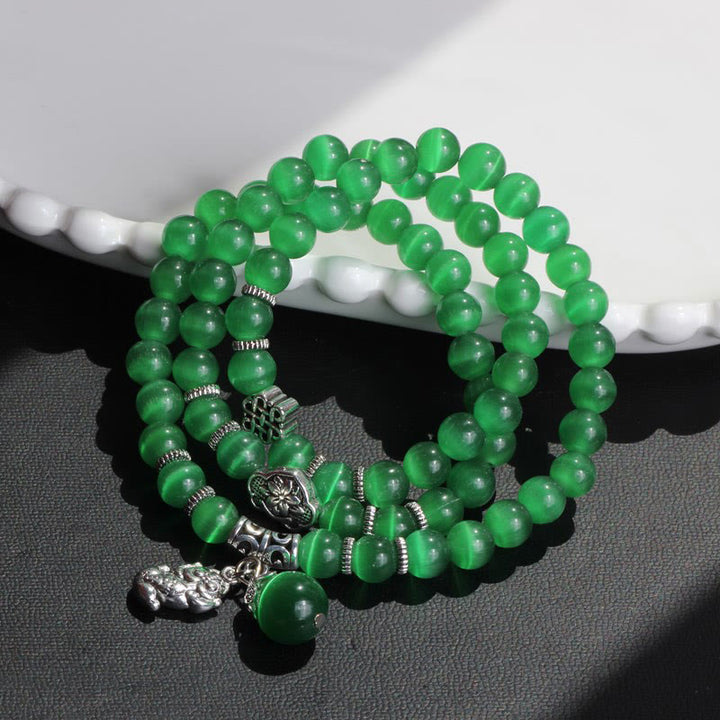 Braccialetto triplo avvolgente con supporto PiXiu Cat Eye Buddha Stones