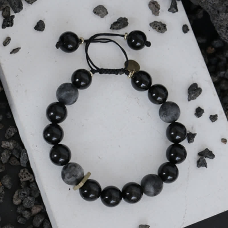 Braccialetto di purificazione con pietra glitterata nera e ossidiana nera