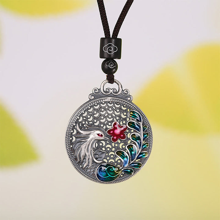 Collana con ciondolo a forma di fenice in argento sterling 990 con Buddha Stones e protezione dalla fortuna