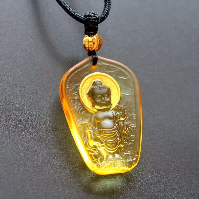 Buddha Stones Buddha tibetano Liuli Cristallo Serenity Collana Pendente - Luce gialla del Buddha - image 6