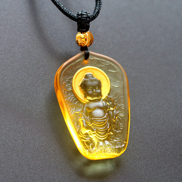 Buddha Stones Buddha tibetano Liuli Cristallo Serenity Collana Pendente - Luce gialla del Buddha - image 6