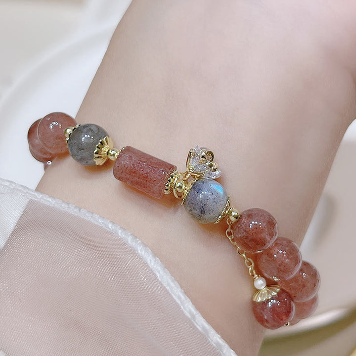 Braccialetto dell'amore con pietra di luna e quarzo fragola naturale Buddha Stones