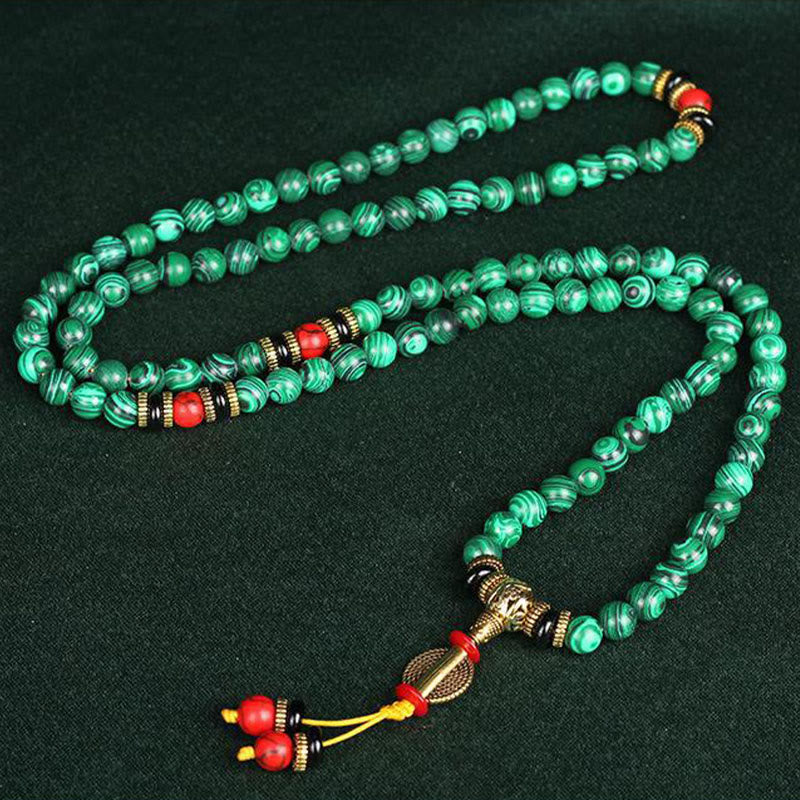 Buddha Stones Tibetano 108 Mala Malachite Perline Bracciale Collana