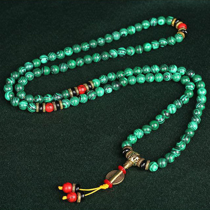 Buddha Stones Tibetano 108 Mala Malachite Perline Bracciale Collana
