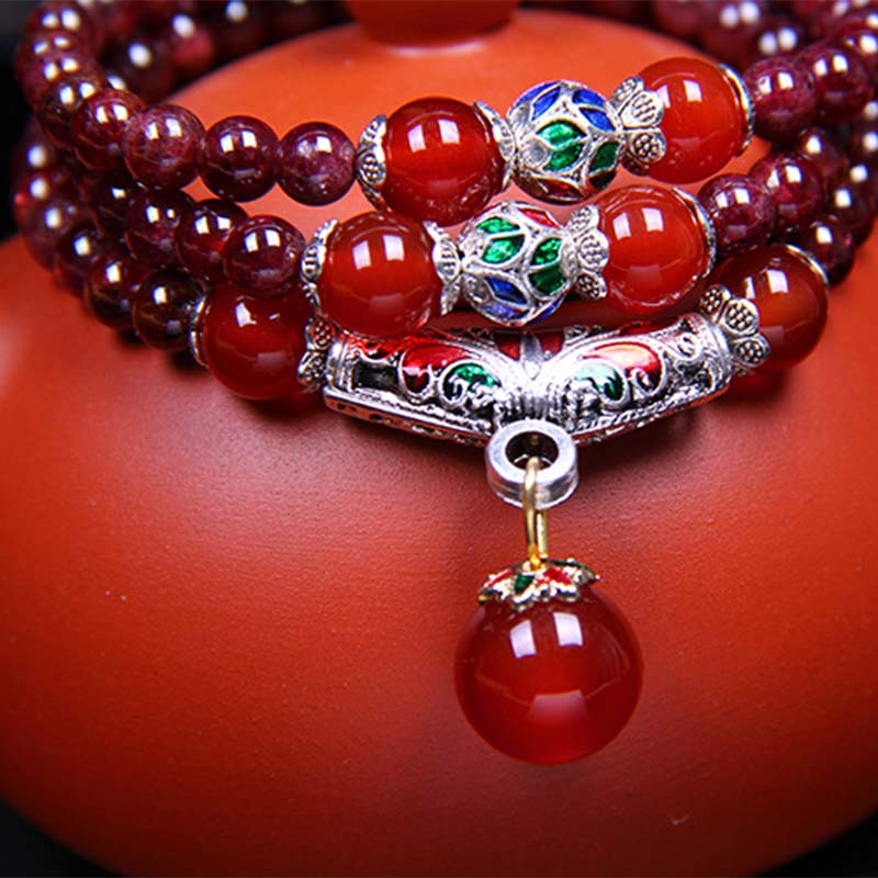 Buddha Stones Granato naturale Agata rossa Benedizione Guarigione Bracciale Collana Pendente