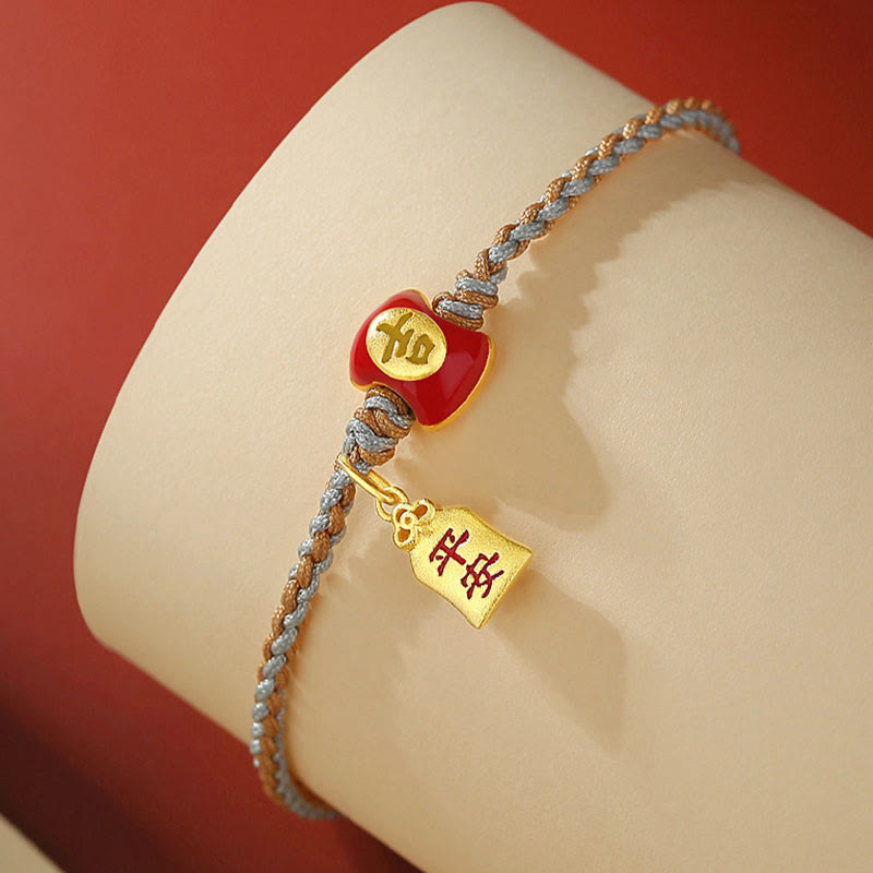 Braccialetto intrecciato con corda di benedizione cinese di buon auspicio fatto a mano in argento sterling 925 Buddha Stones